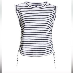 NEW VERONICA BEARD vinci top in off white/marine stripe SZ XL